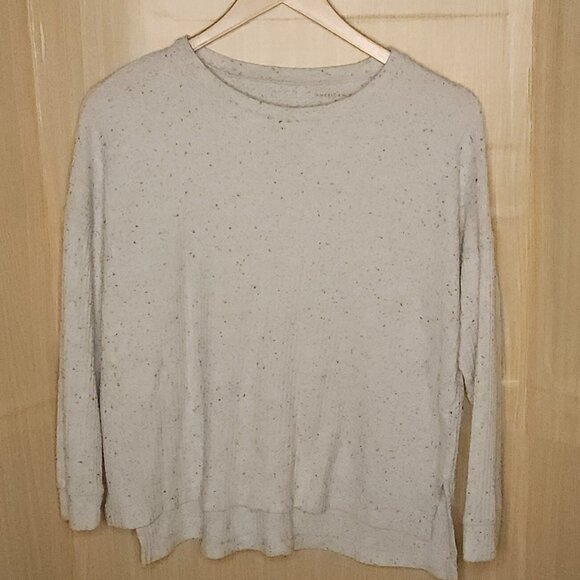American Eagle White Speckled Drop Sleeve Boxy Oversized Thermal Medium - Picture 1 of 6
